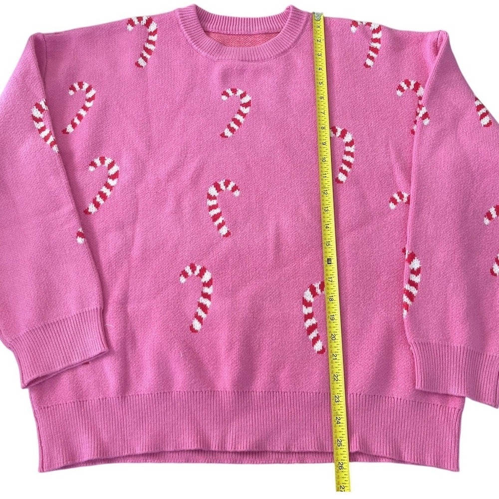 Pink Candy Cane Christmas Sweater Womens XL Crew Neck Holiday Knit Pullover - Picture 3 of 9